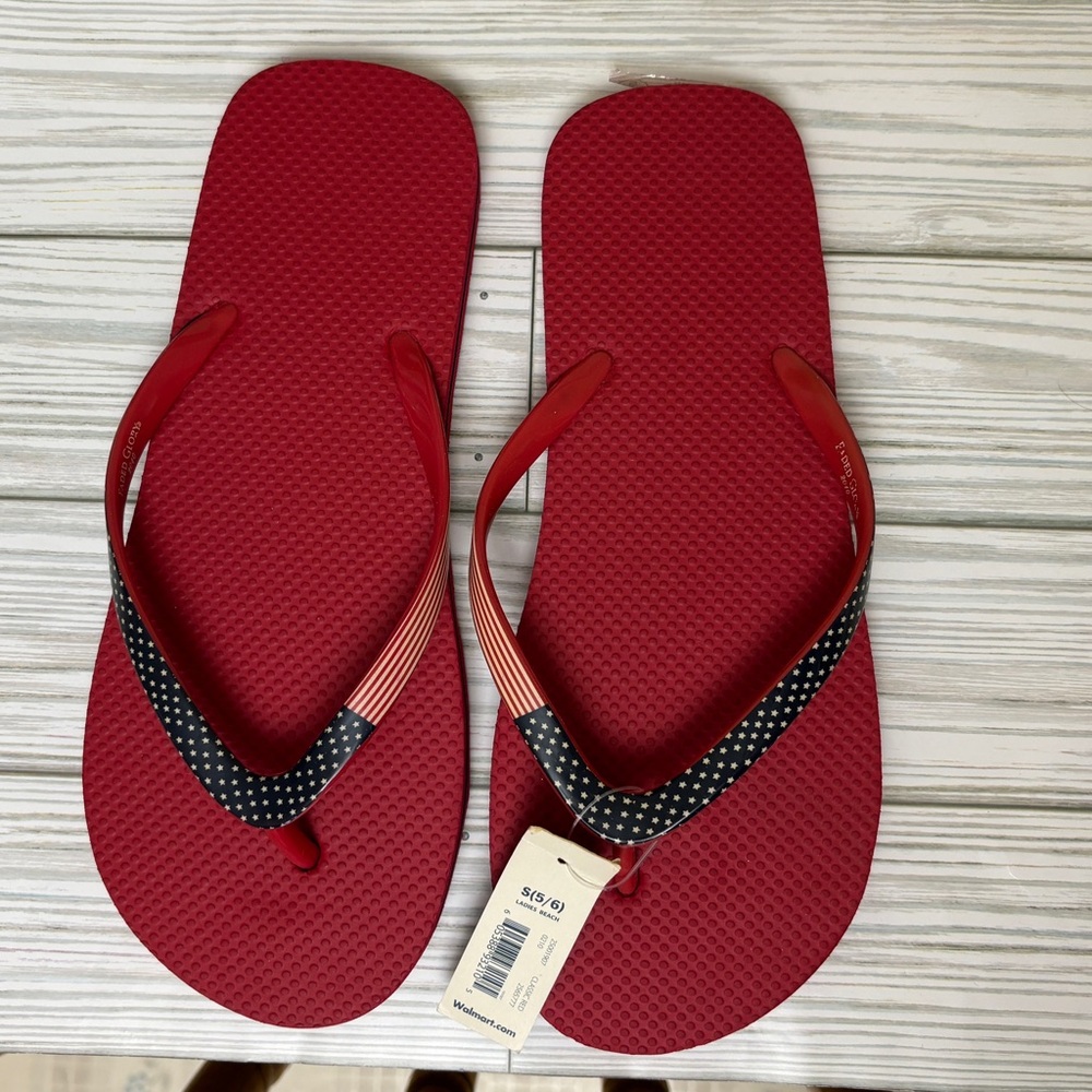Ladies Patriotic Stars and Stripes Flip Flops - Size S (5/6)
